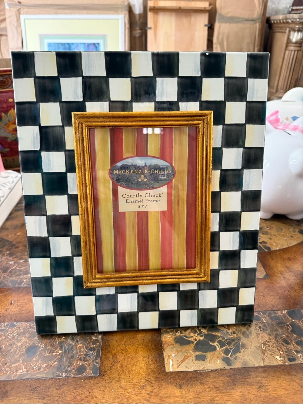 MacKenzie-Childs Courtly Check Picture Frame in Black, White & Gold